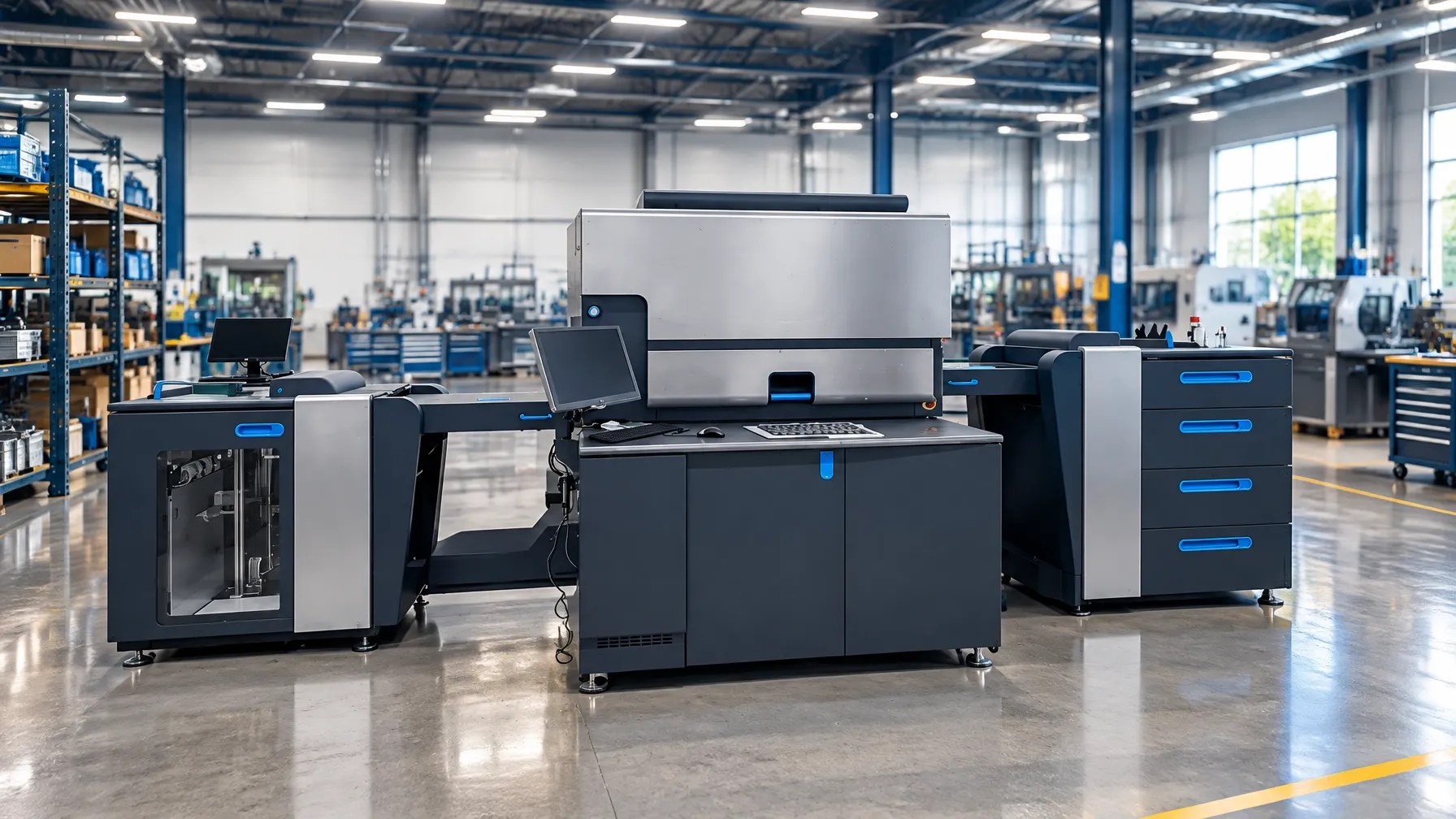 Precision equipment on a clean modern manufacturing production floor