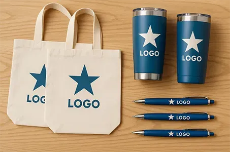 Branded items and packaging inspiration arranged for a commercial campaign