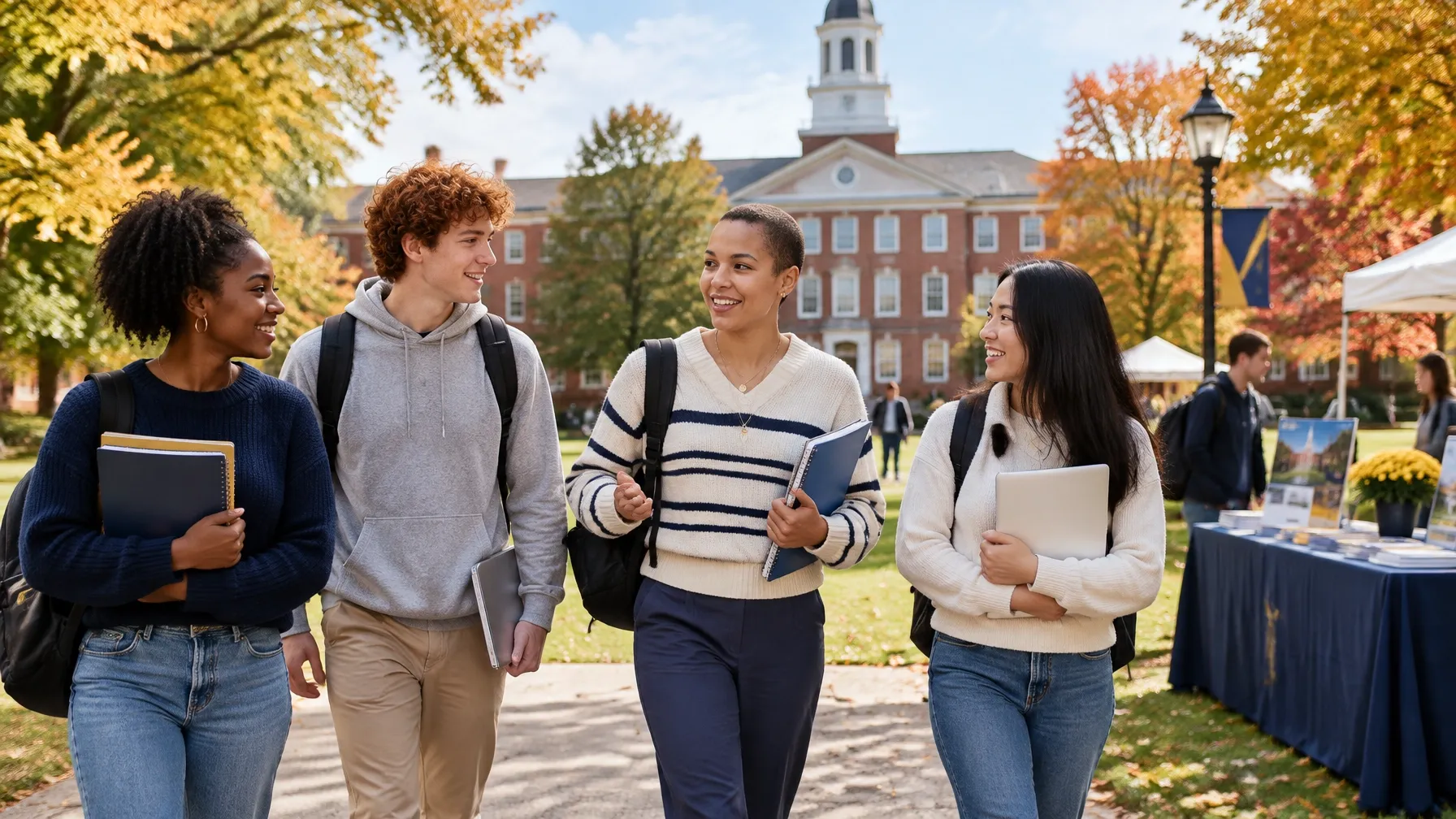 Students walking together across a university campus quad